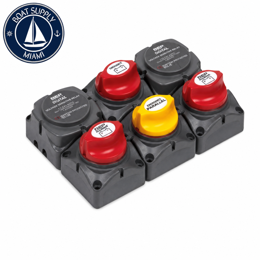 BEP 717-140A-DVSR Twin Outboard Voltage Sensing Relay (VSR) Battery Distribution Cluster | Cluster de Distribución de Batería con VSR para Dos Motores Fuera de Borda BEP 717-140A-DVSR