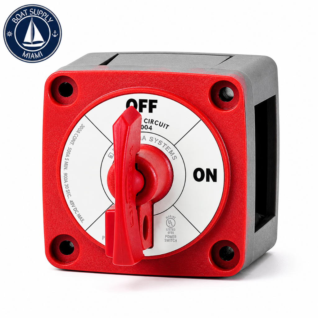 Blue Sea 6004 M Series Mini Battery Switch Single Circuit On-Off with Locking Key Red | Interruptor de Batería M Series Mini Circuito Único On-Off con Llave Roja Blue Sea 6004