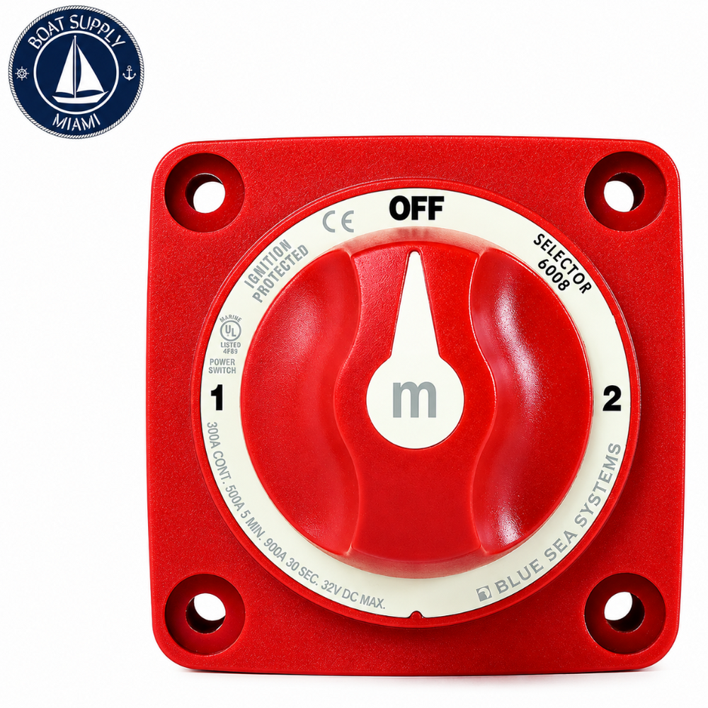 Blue Sea 6008 M Series Mini Battery Switch 3 Position Red | Interruptor de Batería M Series Mini de 3 Posiciones Rojo Blue Sea 6008