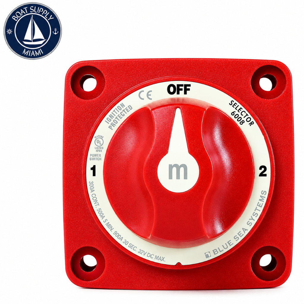Blue Sea 6008 M Series Mini Battery Switch 3 Position Red | Interruptor de Batería M Series Mini de 3 Posiciones Rojo Blue Sea 6008