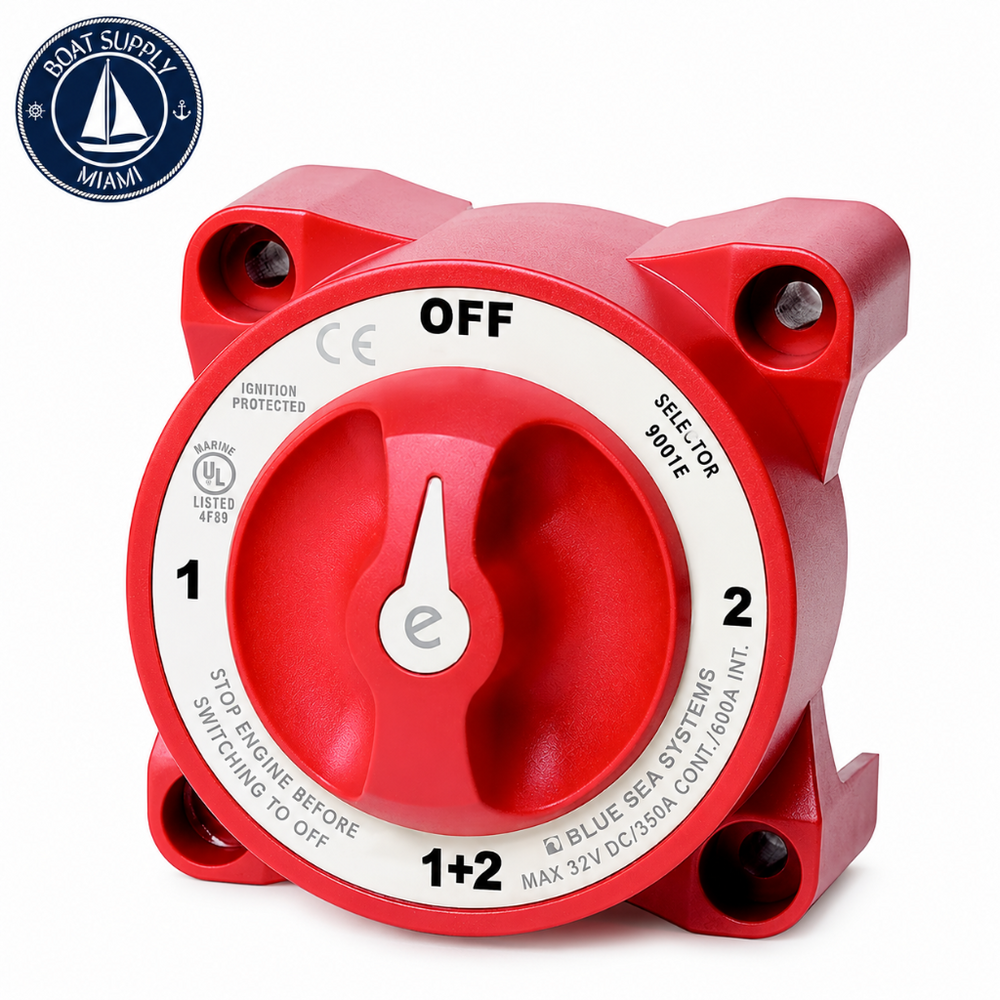 Blue Sea 9002E E Series Battery Switch 1-2-Both-Off with AFD | Interruptor de Batería E Series 1-2-Both-Off con AFD Blue Sea 9002E