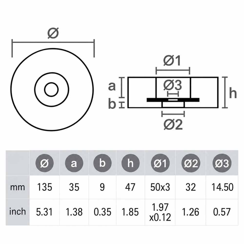 Kit de Ánodos Recmar REC8104 Placa Circular Popa 135 x 35 mm