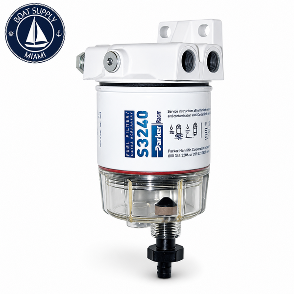 Racor 120R-RAC-01 30 GPH Gas Fuel Filter/Water Separator with Clear Bowl | Filtro/Separador de Agua para Combustible Gasolina Racor 120R-RAC-01 30 GPH con Bowl Transparente