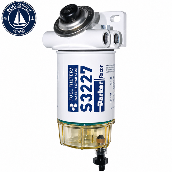 Racor 490R-RAC-01 90 GPH Gas Fuel Filter/Water Separator with Primer Pump | Filtro/Separador de Agua para Combustible Gasolina Racor 490R-RAC-01 90 GPH con Bomba Cebadora