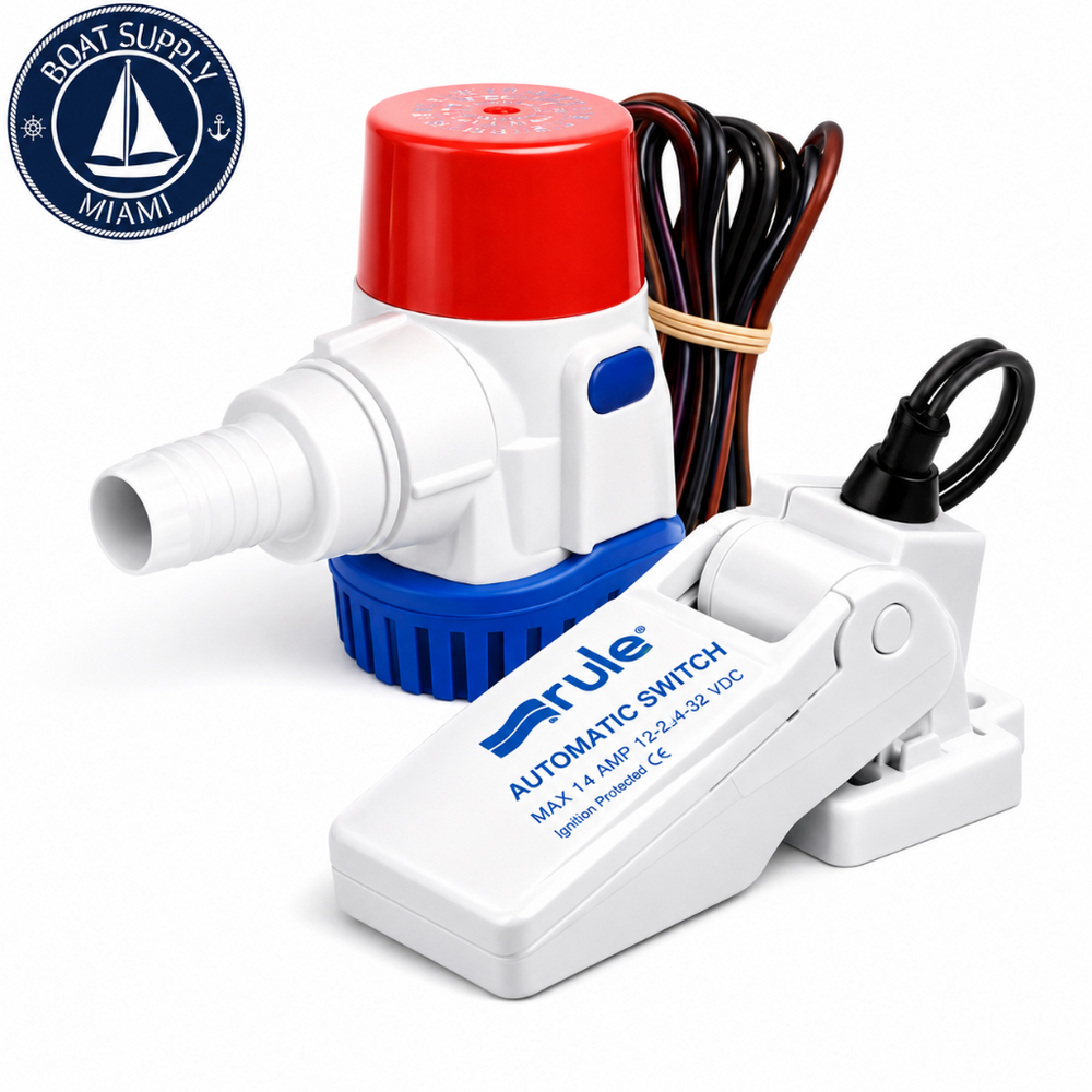 Rule 25DA-35A 500 GPH Bilge Pump Switch Combo 12V | Combo Bomba de Sentina Rule 25DA-35A 500 GPH 12V con Interruptor de Flotador