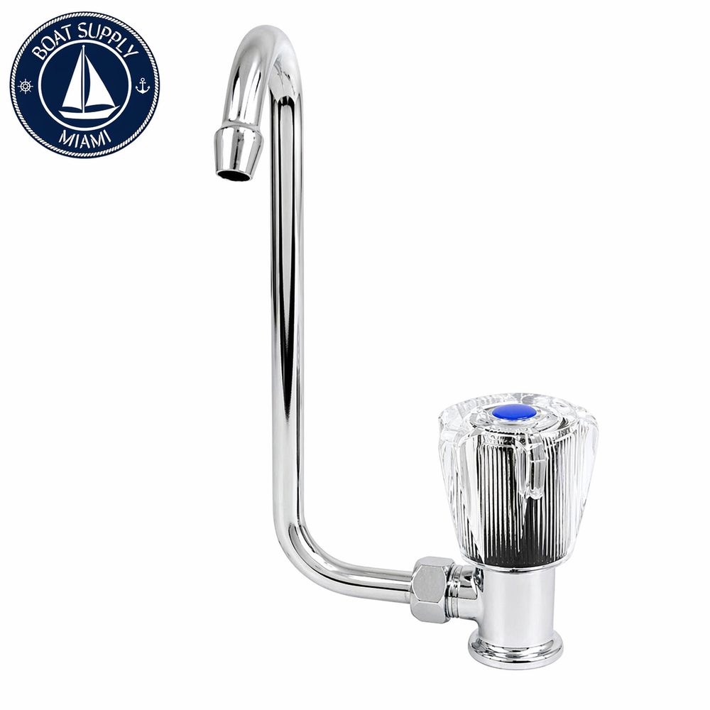 Scandvik 10056P Chrome Plated Brass Folding Cold Water Tap With Clear Acrylic Knob | Grifo Plegable de Agua Fría Scandvik 10056P