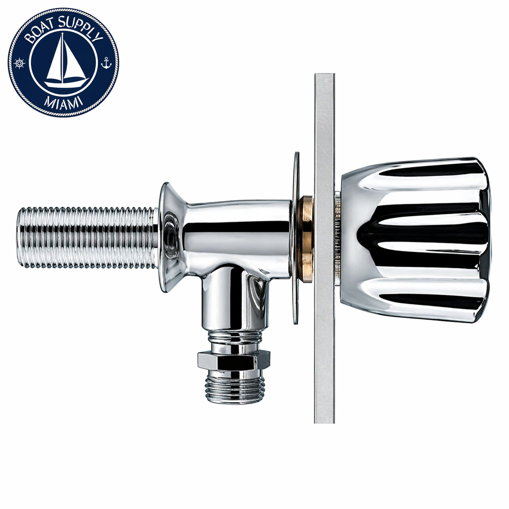 Scandvik 10091P Chrome Plated Brass Compact Cold Water Tap For Shower Control With Chrome Plastic Knob (Bulkhead or Counter Top Mount) | Ducha Marina Scandvik 10091P