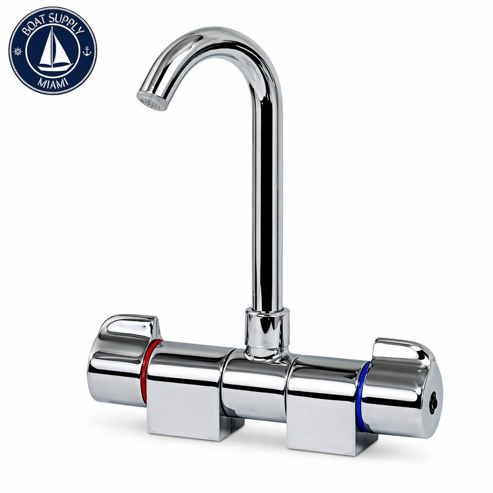 Scandvik 10474P Chrome Plated Brass J Spout Folding Mixer Faucet | Grifo Plegable de Agua