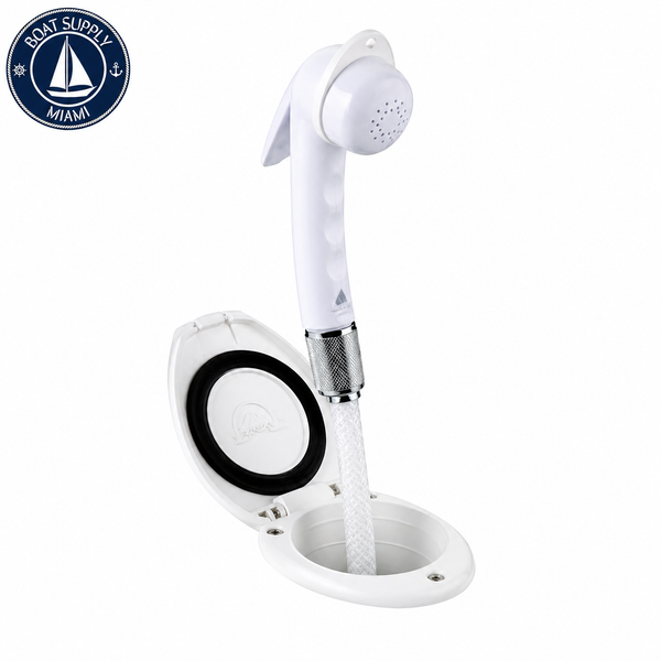 Scandvik 12107P Recessed Euro Sprayer Transom Shower White Handle, Cup and Cap with 6' White Nylon Hose | Ducha Marina Scandvik 12107P