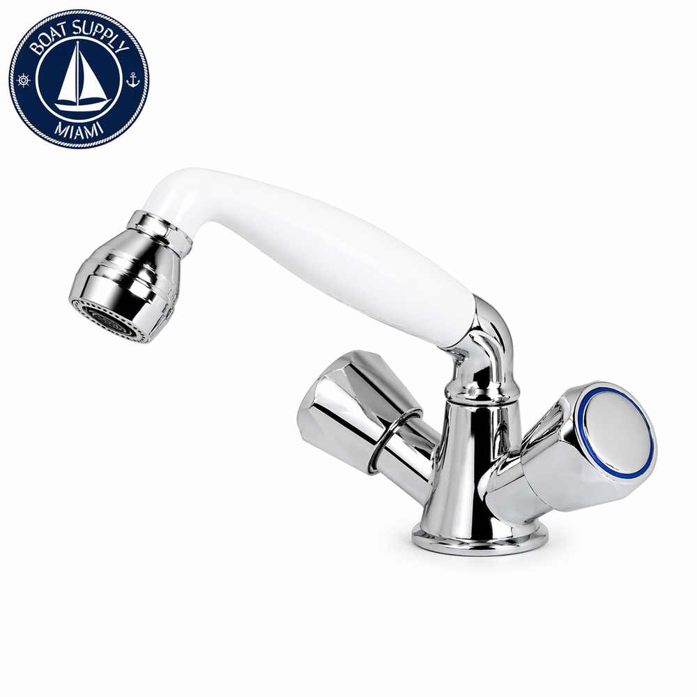 Scandvik 46000P Standard Combo Pull-Out Faucet and Shower Handle Without Water Conservation Valve, White Handle With 5' White Nylon Hose | Maneral de Ducha Marina Scandvik 46000P