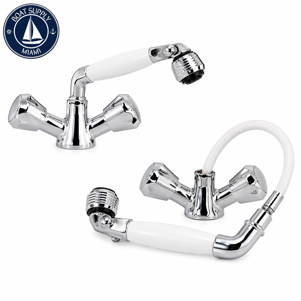 Scandvik 46011P Standard Combination Pull-Out Faucets and Shower White Handle With 5' White Nylon Hose (Includes Water Conservation Valve) | Ducha Marina Scandvik 46011P