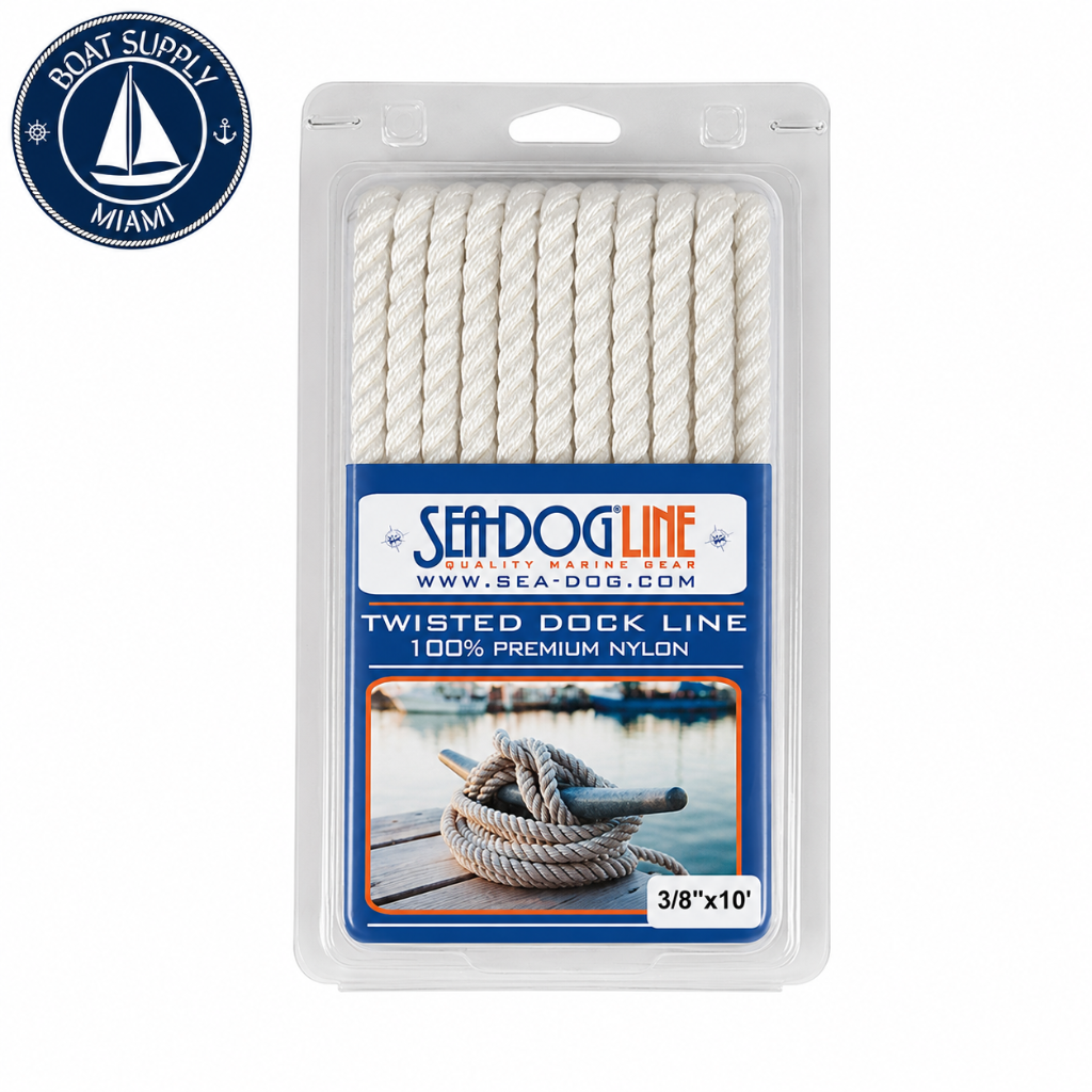 Sea-Dog 301110010WH-1 Twisted Nylon Dock Line 3/8" x 10' White | Línea de Amarre Nylon Torcido Sea-Dog 3/8" x 10' Blanca