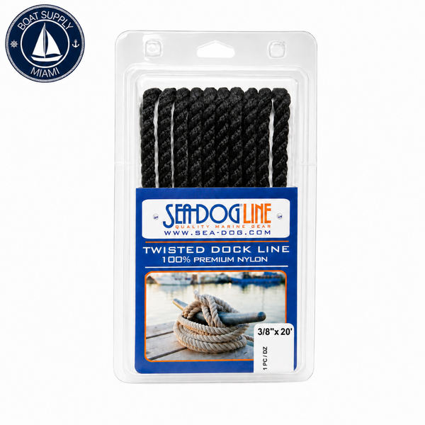 Sea-Dog 301110020BK-1 Twisted Nylon Dock Line 3/8" x 20' Black | Línea de Amarre Nylon Torcido Sea-Dog 3/8" x 20' Negra