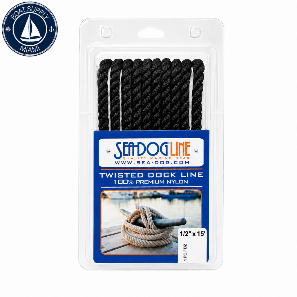 Sea-Dog 301112015BK-1 Twisted Nylon Dock Line 1/2" x 15' Black | Línea de Amarre Nylon Torcido Sea-Dog 1/2" x 15' Negra