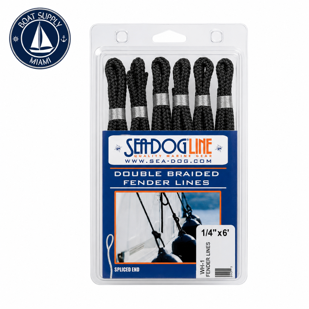 Sea-Dog 302106006BK-1 Double Braided Nylon Fender Line 2-Pack 1/4" x 6' Black | Línea para Defensa de Nylon Doble Trenzado Paquete de 2 1/4" x 6' Negra