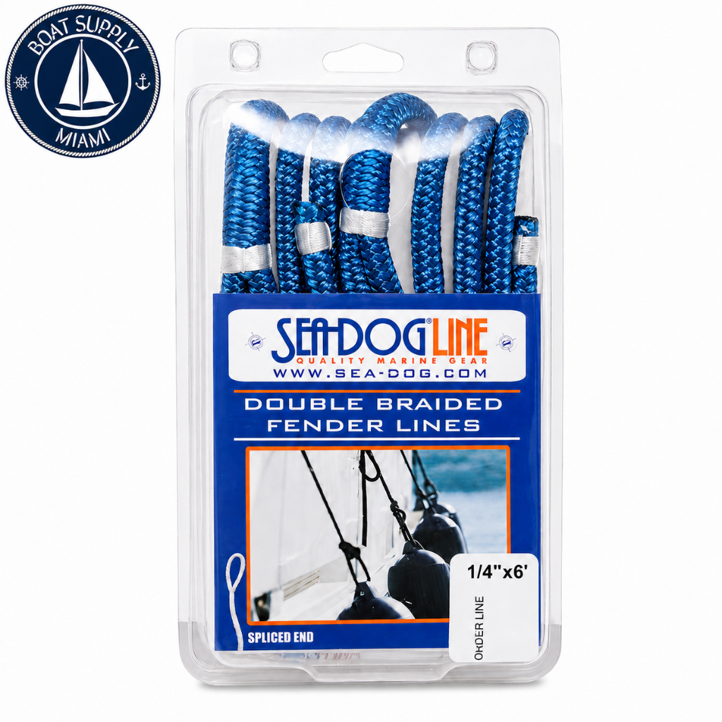Sea-Dog 302106006BL-1 Double Braided Nylon Fender Line 2-Pack 1/4" x 6' Blue | Línea para Defensa de Nylon Doble Trenzado Paquete de 2 1/4" x 6' Azul