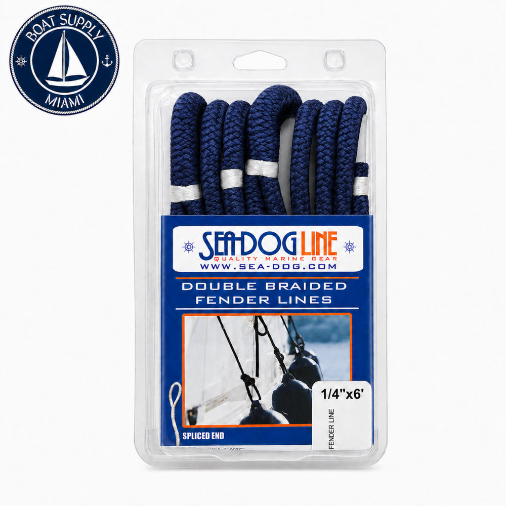 Sea-Dog 302106006NV-1 Double Braided Nylon Fender Line 2-Pack 1/4" x 6' Navy | Línea para Defensa de Nylon Doble Trenzado Paquete de 2 1/4" x 6' Azul Marino
