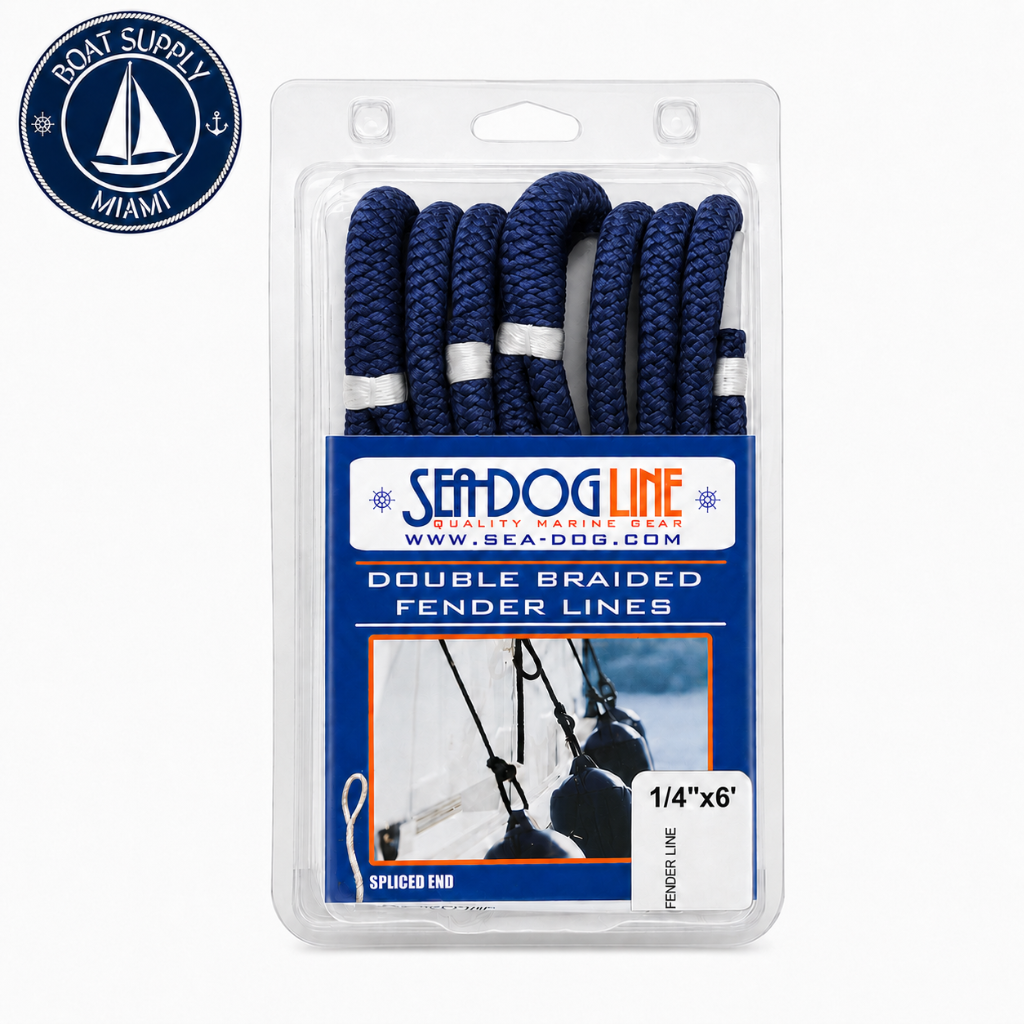 Sea-Dog 302106006NV-1 Double Braided Nylon Fender Line 2-Pack 1/4" x 6' Navy | Línea para Defensa de Nylon Doble Trenzado Paquete de 2 1/4" x 6' Azul Marino