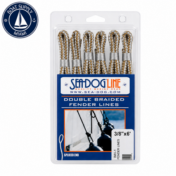 Sea-Dog 302110006GW-1 Double Braided Nylon Fender Line 2-Pack 3-8 x 6'  Línea para Defensa de Nylon Doble Trenzado Paquete de 2 3-8-in-x 6'