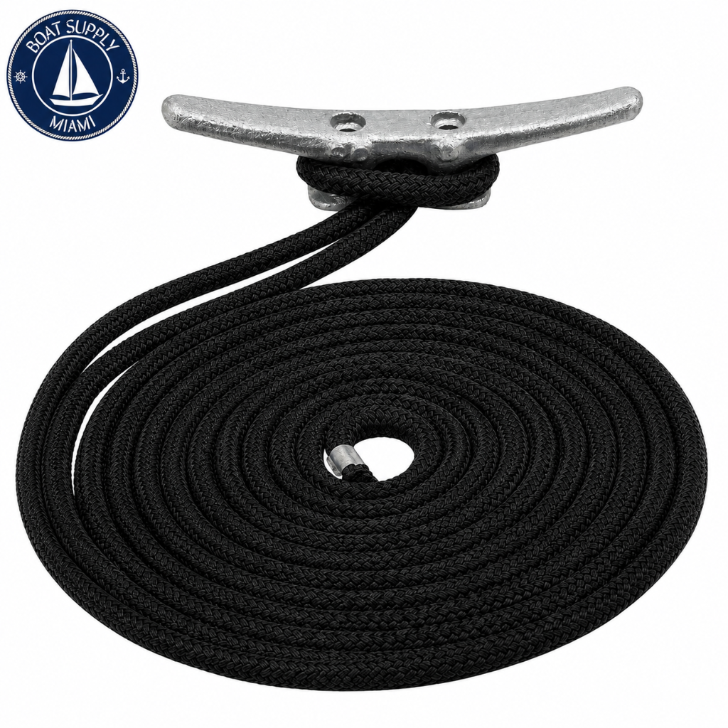Sea-Dog 302110025BK-1 Premium Double Braided Nylon Dock Line 3/8" x 25' Black | Línea de Amarre Nylon Doble Trenzado Premium Sea-Dog 3/8" x 25' Negra