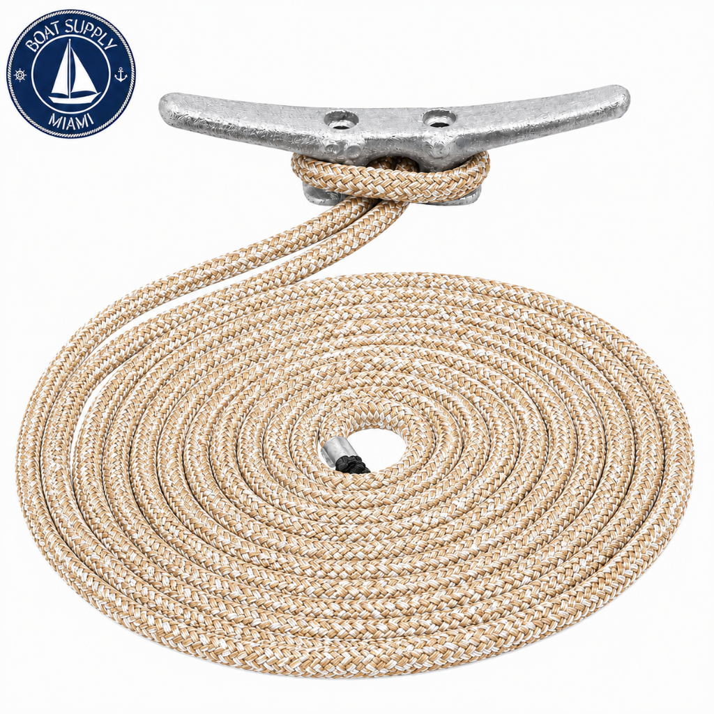 Sea-Dog 302112025G/W-1 Premium Double Braided Nylon Dock Line 1/2" x 25' Gold/White | Línea de Amarre Nylon Doble Trenzado Premium Sea-Dog 1/2" x 25' Dorado/Blanco