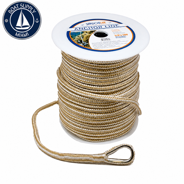 Sea-Dog 302112060G/W-1 Premium Double Braided Nylon Anchor Line 1/2" x 60' Gold/White | Línea de Ancla Nylon Doble Trenzado Premium Sea-Dog 1/2" x 60' Dorado/Blanco