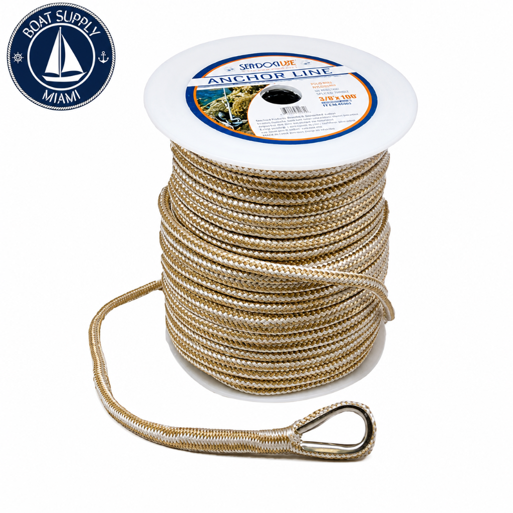 Sea-Dog 302112100G/W-1 Premium Double Braided Nylon Anchor Line 1/2" x 100' Gold/White | Línea de Ancla Nylon Doble Trenzado Premium Sea-Dog 1/2" x 100' Dorado/Blanco
