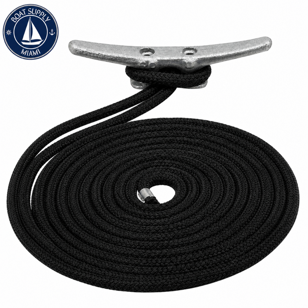 Sea-Dog 302116020BK-1 Premium Double Braided Nylon Dock Line 5/8" x 20' Black | Línea de Amarre Nylon Doble Trenzado Premium Sea-Dog 5/8" x 20' Negra