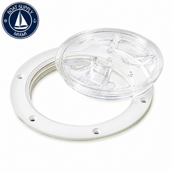 Sea-Dog 337161-1 Screw-Out Deck Plate 6" White with Clear Cover Tapa de Inspección Marina Roscada 6" Blanca con Cubierta Transparente Sea-Dog 337161-1