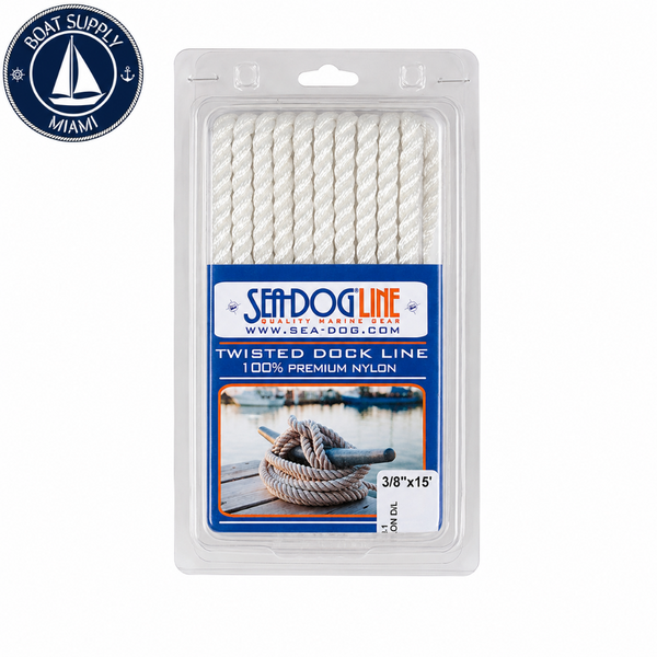 Sea-Dog 301110015WH-1 Twisted Nylon Dock Line 3/8" x 15' White | Línea de Amarre Nylon Torcido Sea-Dog 3/8" x 15' Blanca