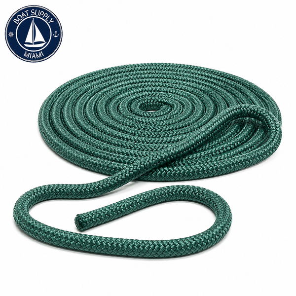 Seachoice 50-39701 Double Braid Nylon Dock Line 1/2" x 15' Forest Green | Línea de Amarre Nylon Doble Trenzado 1/2" x 15' Verde Forestal