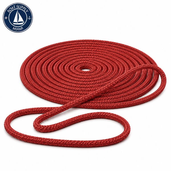 Seachoice 50-39721 Double Braid Nylon Dock Line 3/8" x 15' Red | Línea de Amarre Nylon Doble Trenzado 3/8" x 15' Roja