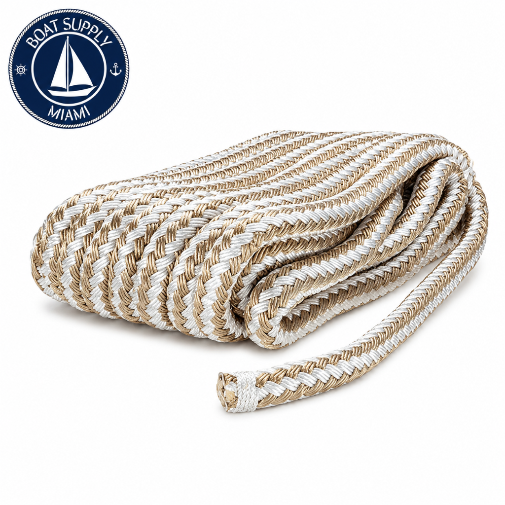 Seachoice 50-40061 Double Braid Nylon Dock Line 5/8" x 35' Gold/White | Línea de Amarre Nylon Doble Trenzado 5/8" x 35' Dorada/Blanca