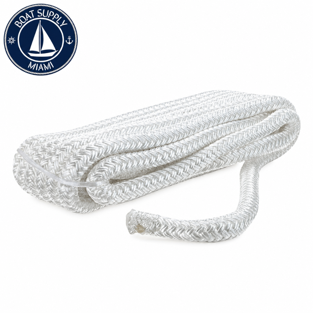 Seachoice 50-40091 Double Braid Nylon Dock Line 3/8" x 15' White | Línea de Amarre Nylon Doble Trenzado 3/8" x 15' Blanca