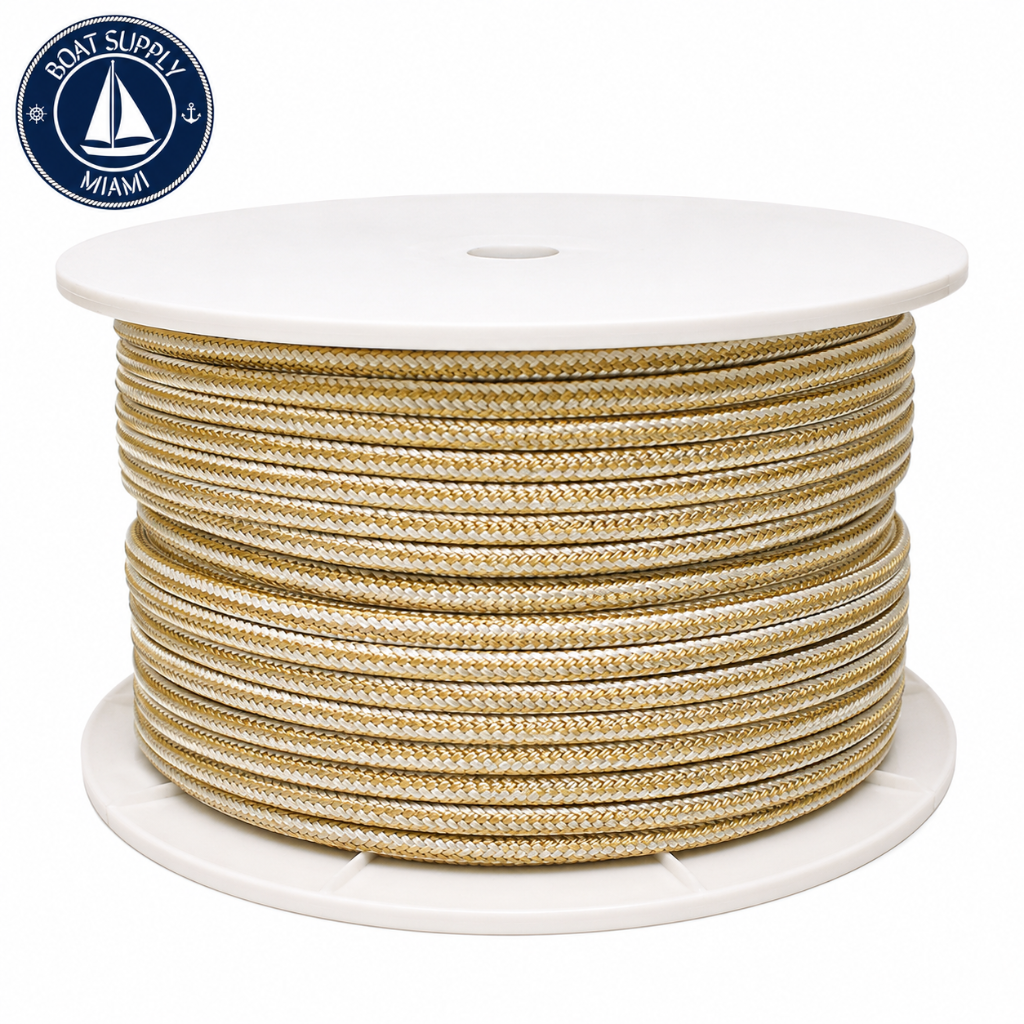 Seachoice 50-40160 Double Braid Rope Spool 3/8" x 600' Gold/White | Rollo de Cabo Nylon Doble Trenzado Seachoice 3/8" x 600' Dorada/Blanca