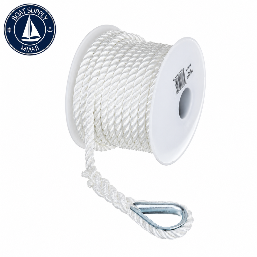 Seachoice 50-40731 3-Strand Twisted Nylon Anchor Line 1/2" x 100' White | Línea de Ancla Nylon Torcido 3 Hebras Seachoice 1/2" x 100' Blanca