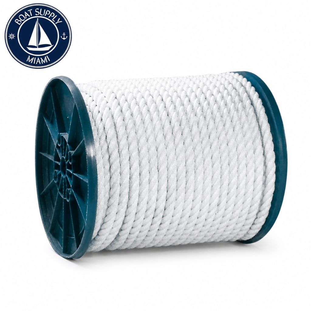 Seachoice 50-40800 3-Strand Twisted Nylon Rope Spool 3/8" x 600' White | Rollo de Cabo Nylon Torcido 3 Hebras Seachoice 3/8" x 600' Blanca