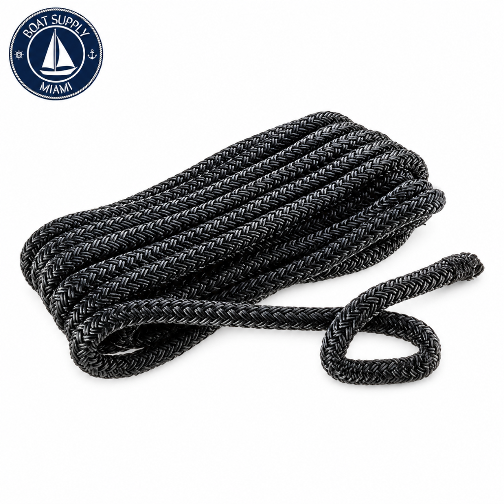 Seachoice 50-40961 Double Braided Nylon Fender Line 2-Pack 3/8" x 6' Black | Línea para Defensa de Nylon Doble Trenzado Paquete de 2 3/8" x 6' Negra