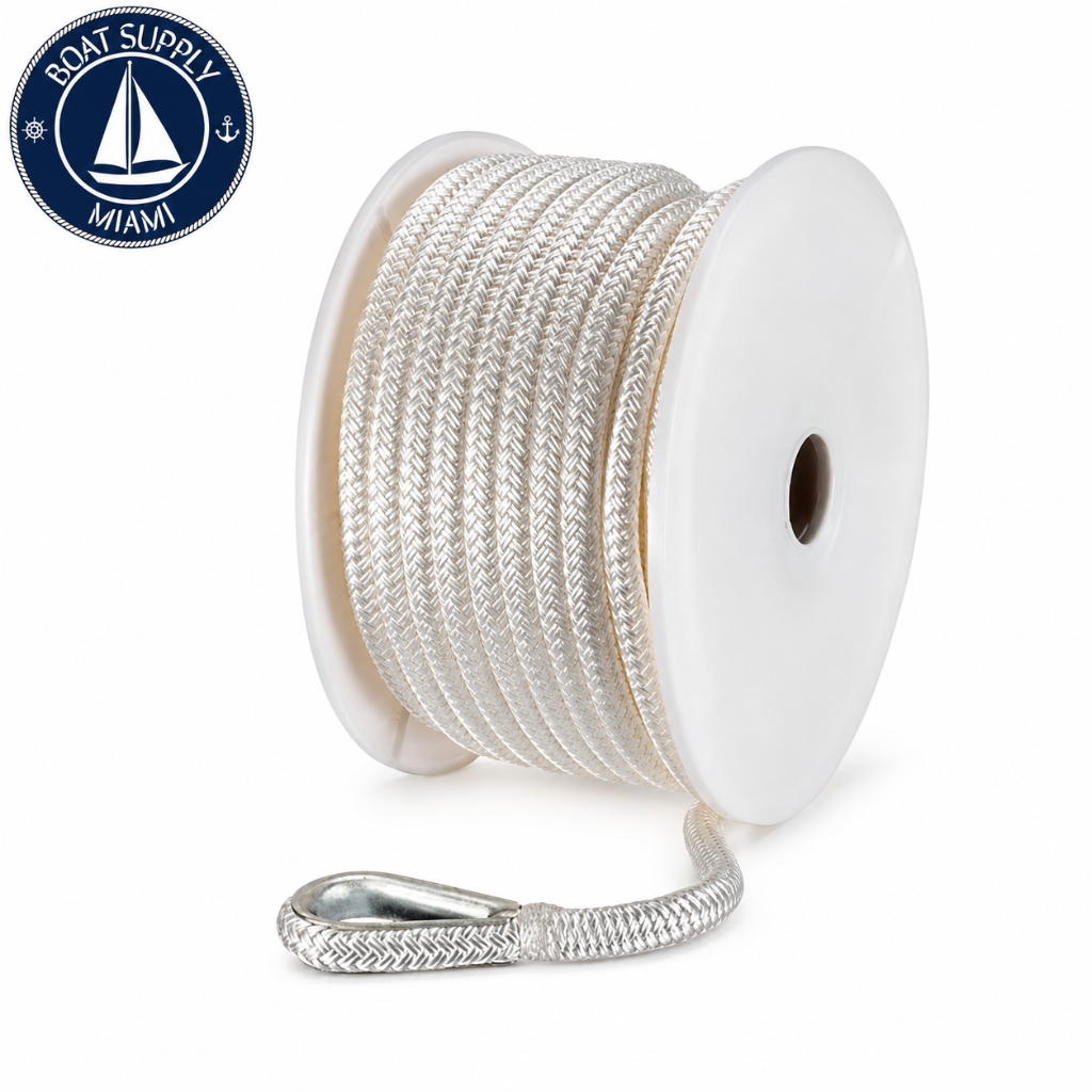 Seachoice 50-42141 Double Braid Nylon Anchor Line 1/2" x 150' White | Línea de Ancla Nylon Doble Trenzado Seachoice 1/2" x 150' Blanca