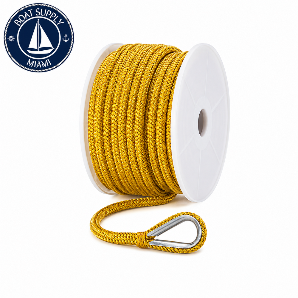 Seachoice 50-42151 Double Braid Nylon Anchor Line 3/8" x 100' Yellow | Línea de Ancla Nylon Doble Trenzado Seachoice 3/8" x 100' Amarilla