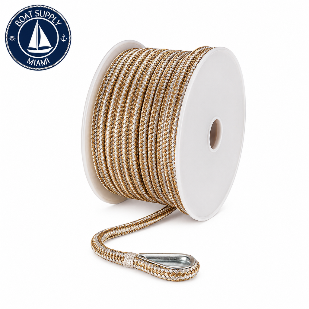 Seachoice 50-42371 Double Braid Nylon Anchor Line 1/2" x 150' Gold/White | Línea de Ancla Nylon Doble Trenzado Seachoice 1/2" x 150' Dorado/Blanco