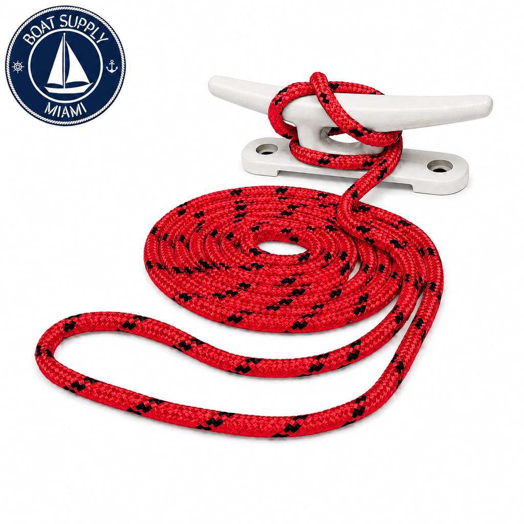 Seachoice 50-42421 Double Braided 100% MFP Dock Line 3/8" x 15' Red w/ Black Tracer | Línea de Amarre MFP Doble Trenzado 3/8" x 15' Red w/ Black Tracer..png