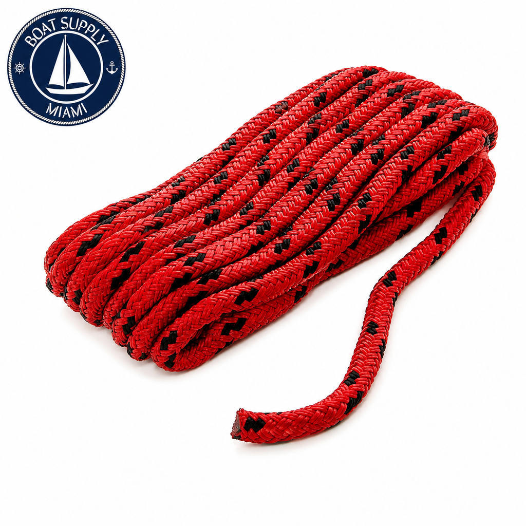 Seachoice 50-42421 Double Braided 100% MFP Dock Line 3/8" x 15' Red w/ Black Tracer | Línea de Amarre MFP Doble Trenzado 3/8" x 15' Red w/ Black Tracer..png