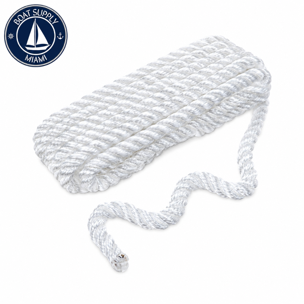 Seachoice 50-42571 3-Strand Twisted Nylon Dock Line 1/2" x 25' White | Línea de Amarre Nylon Torcido 3 Hebras 1/2" x 25' Blanca