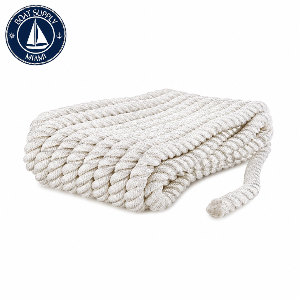 Seachoice 50-42631 3-Strand Twisted Nylon Dock Line 3/4" x 25' White | Línea de Amarre Nylon Torcido 3 Hebras 3/4" x 25' Blanca
