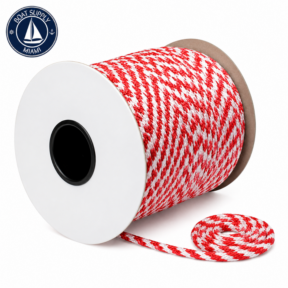 Seachoice 50-42770 Solid Braid 100% MFP Multi-Purpose Rope Spool 3/8" x 500' Red/White | Rollo de Cuerda Multiuso MFP Seachoice 3/8" x 500' Roja/Blanca
