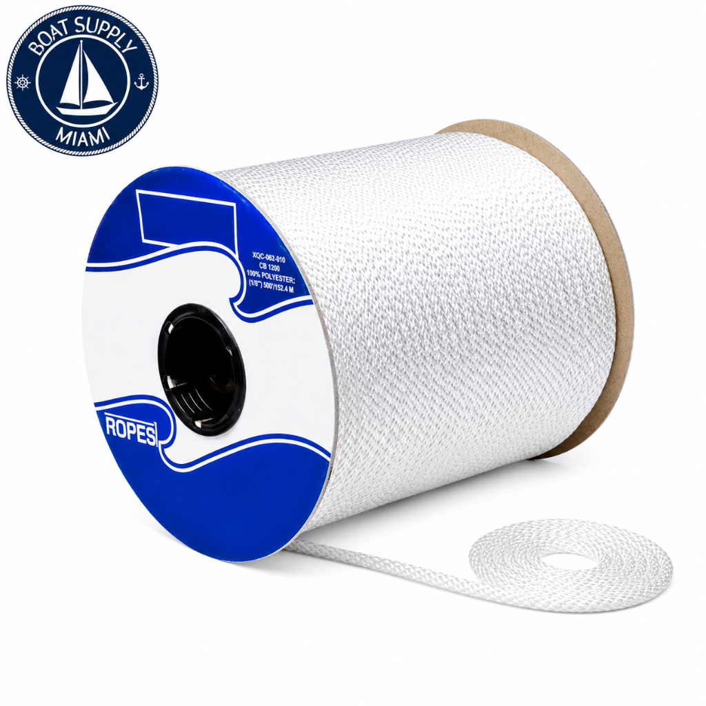 Seachoice 50-42900 Solid Braid Nylon Rope Spool 1/4" x 1000' White | Rollo de Cabo Nylon Trenzado Sólido Seachoice 1/4" x 1000' Blanca