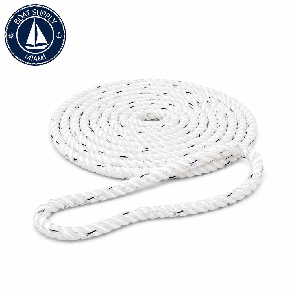 Seachoice 50-47601 Premium 3-Strand Twisted Nylon Dock Line with Tracer 5/8" x 25' | Línea de Amarre Nylon Torcido 3 Hebras con Tracer 5/8" x 25'