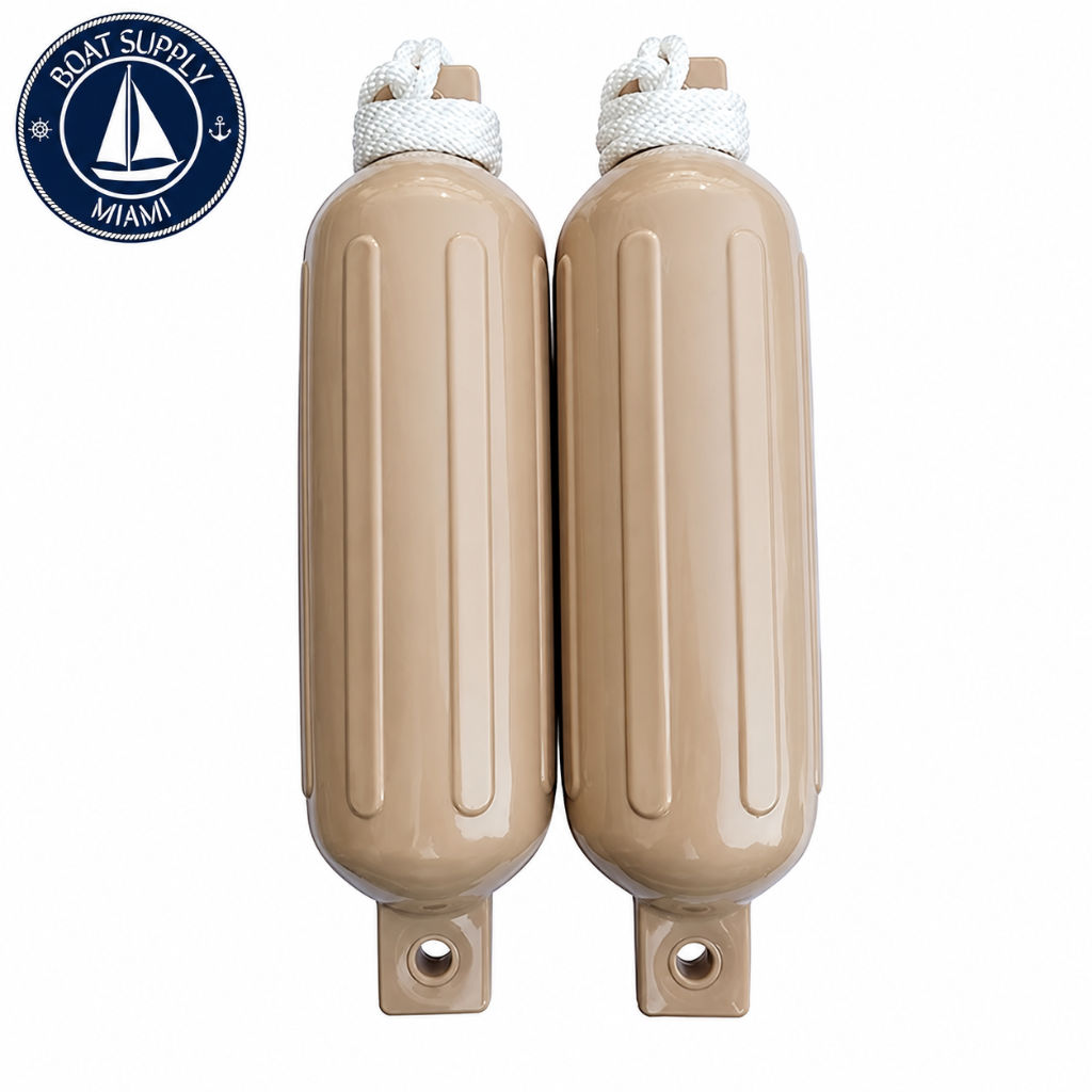 Seachoice 50-79254 Twin Eye Ribbed Fender Kit 2-Pack 5.5" x 20" Tan | Kit de 2 Defensas Acanaladas Doble Ojo Seachoice 5.5" x 20" Beige