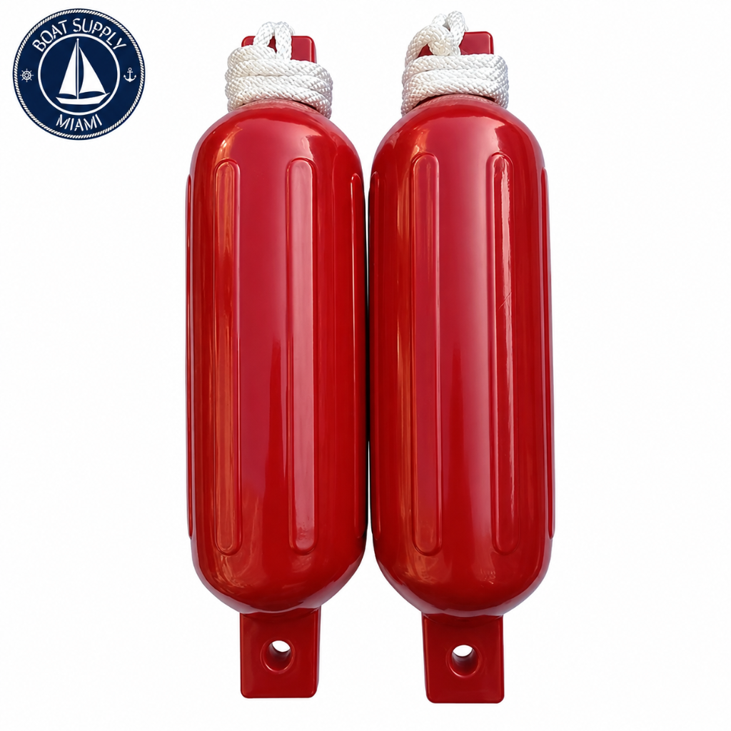 Seachoice 50-79256 Twin Eye Ribbed Fender Kit 2-Pack 5.5" x 20" Red | Kit de 2 Defensas Acanaladas Doble Ojo Seachoice 5.5" x 20" Rojas